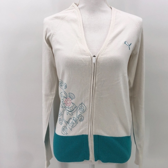 Puma Zip Front Cream and Turquoise Jacket L - Picture 1 of 8